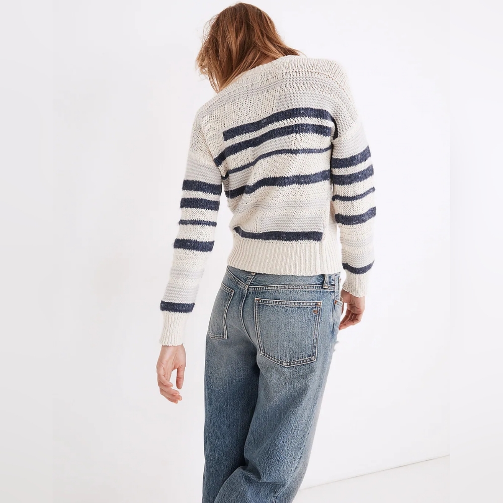 Madewell Grandover Bobble Pullover Sweater Blue/White Small (w merino, alpaca) - Picture 3 of 7